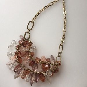 Plastic bead dangle clear, pink, taupe necklace.